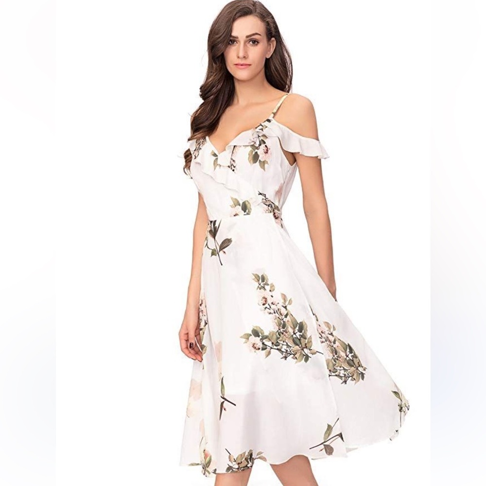 EUC Floral Printed Midi‎ Cold Shoulder Cocktail